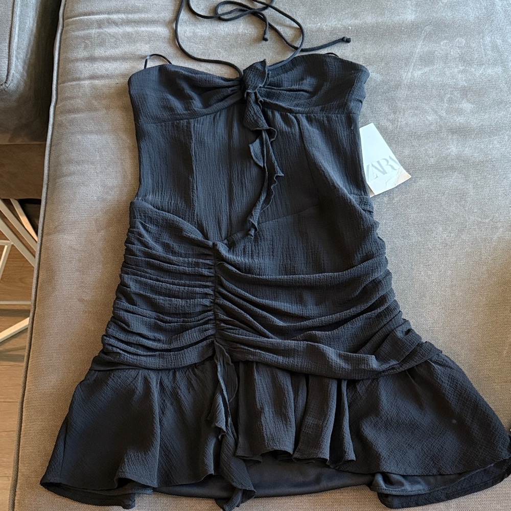 Zara black Strapless Dress with Ruching